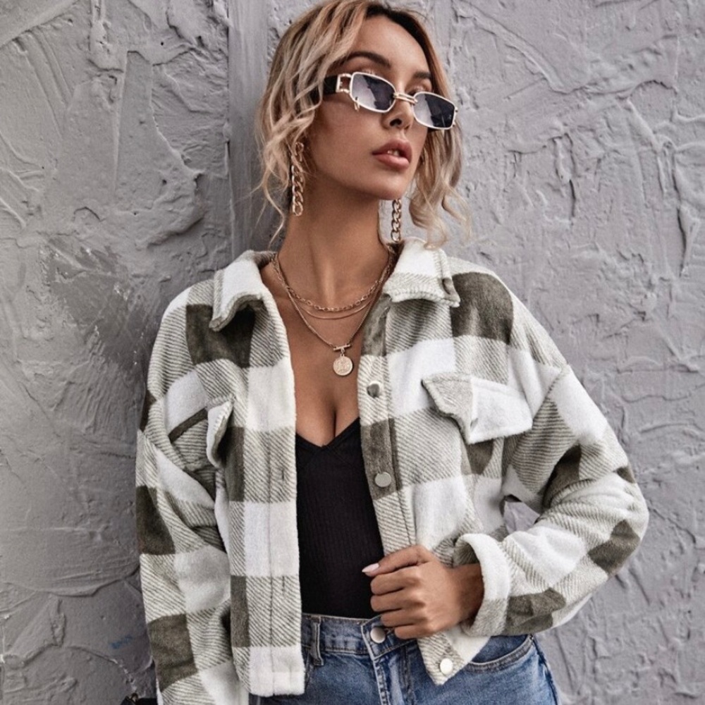 SHEIN fleece plaid jacket